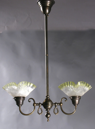 2-Light Gas Chandelier with Deep Acid Cutback Shades